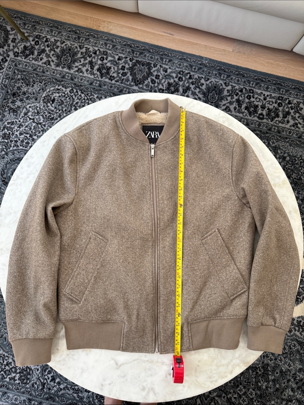 Zara Taupe/Brown Wool-Blend Bomber Jacket XL Men